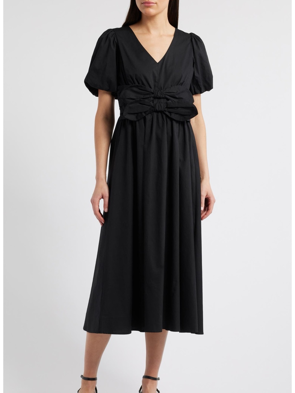 Moon River Black Puff Sleeve Cottage Core Cotton Dress